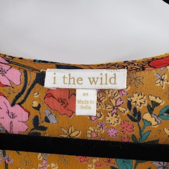 I The Wild Floral Cardigan Womens Medium Mustard Yellow Boho Peasant Tie Front - Picture 4 of 12